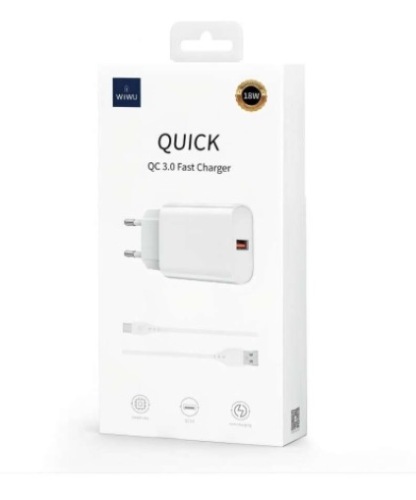 WIWU WI-UO22 A-C QUICK 18W CARICATORERICARICA RAPIDA CON CAVO A-C BIANCO