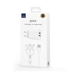 WIWU WI-U003 QUICK CABLE SET DUAL USBCARICATORE RICARICA RAPIDA 3in1 CON CAVO BIANCO