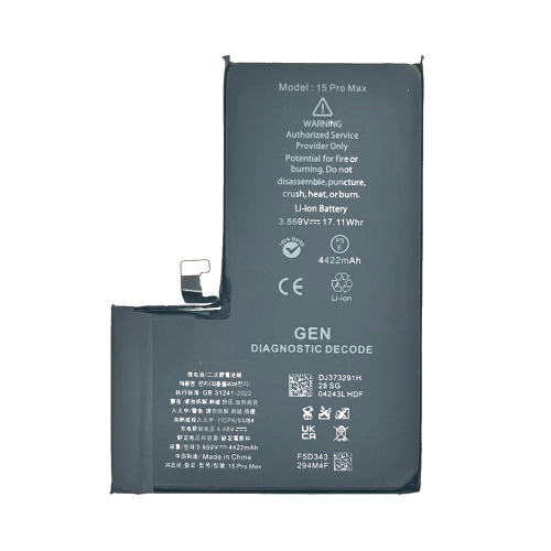 IPhone 15Pro Max Batteria 4422MAH GENUINE (可诊断,显示正品DEJI 工厂生产,没Logo)