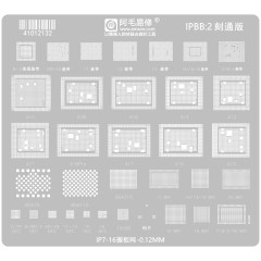 BGA Reballing stencil IPHONE 7-16PM Banda base/CPU/Disco rigido/Wifi/Malla in acciaio NFC ( (IPBB:2 刻通版))