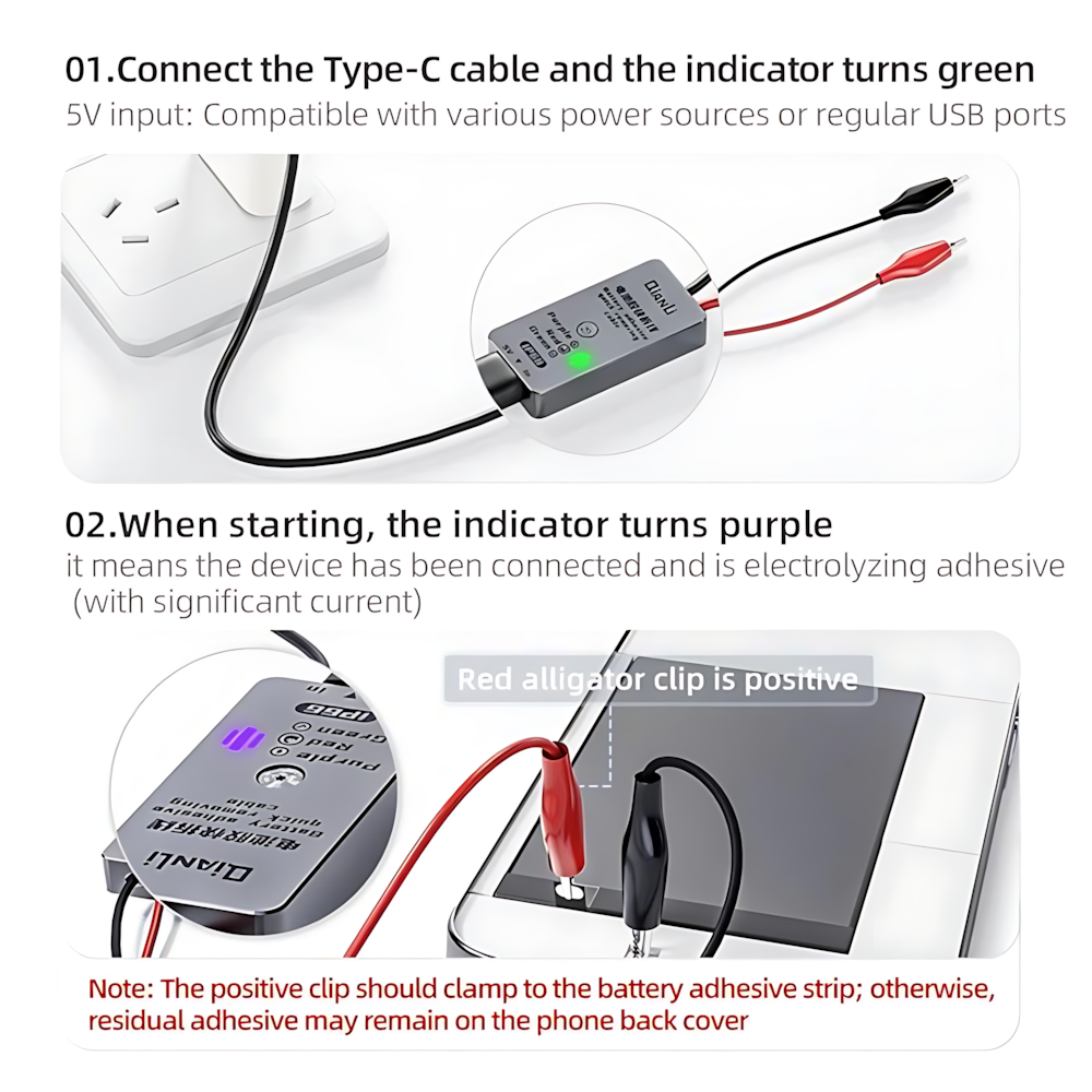 QIANLI潜力 IP66 电池胶快拆线 专业电诱导粘合剂脱粘 APPLE Iphone 16 Iphone 16E Iphone 16Pro Iphone 16Pro Max Iphone 17 Iphone 17AIR Iphone 17Pro Iphone 17Pro Max Iphone 18Pro Iphone 18Pro Max