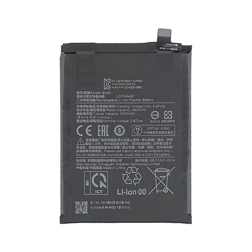 Batteria De Grande Capacita 5000MAH BN59 Xiaomi Redmi Note 10 4G Redmi Note 10S Poco M5S M2101K7AG M2101K7AI M2101K7BNY M2101K7BG M2101K7BI 2207117BPG (Prodotto Nello Stabilimento Di Deji, Senza Logo)