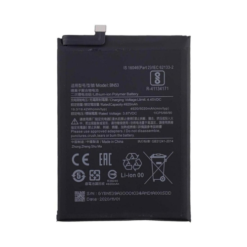 高容量电池 5020mAh BN53 Xiaomi Redmi Note 9Pro Redmi Note 10Pro 4G M2003J6B2G M2101K6G (DEJI 工厂生产，没Logo)