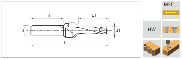 Forets étagés HW à tête fraisée en carbure (fond plat)