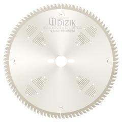Vue complète de la lame de scie à panneaux DiZiK 300x3,2x2,2x30 Z96-TCG - Conception à triple dent plate pour scies à panneaux coulissantes à table