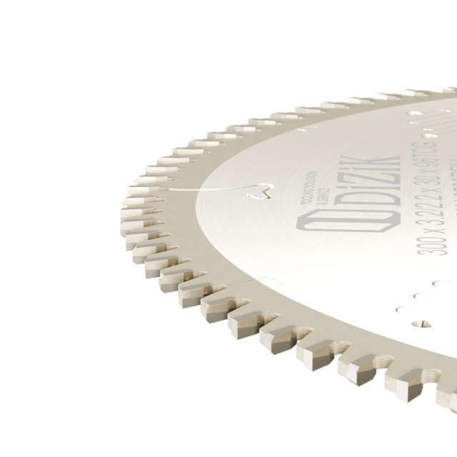 Vue détaillée des caractéristiques supplémentaires de la lame de scie à panneaux DiZiK - Idéale pour les scies à panneaux coulissantes à table, spécification 300x3,2x2,2x30