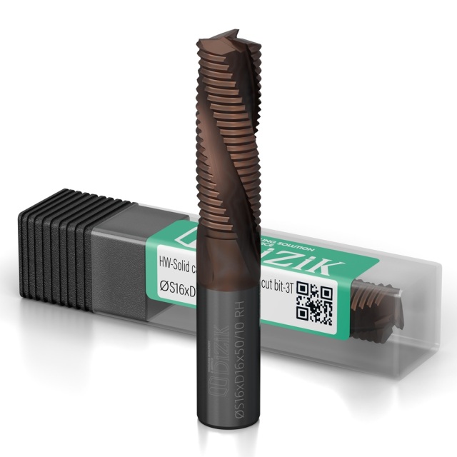 DiZiK 3 - Flute Roughing Spiral Router Bit with Packaging - Solid Carbide TiN Gold Coated CNC Grade