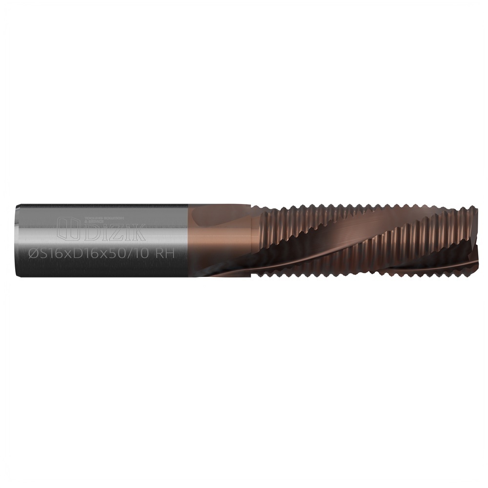 DiZiK 3 - Flute Roughing Spiral Router Bit Full View - Solid Carbide TiN Gold Coated for CNC