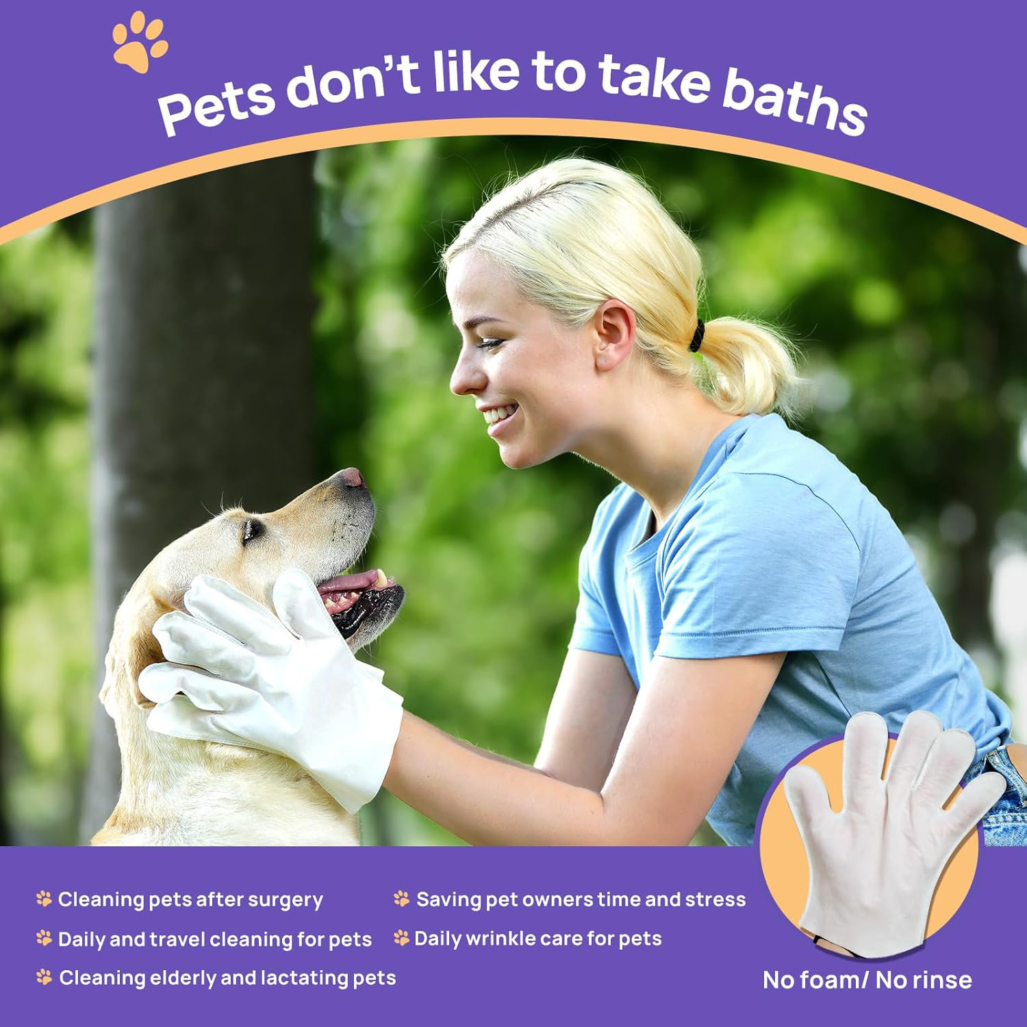 Pet Cleaning & Deodorizing Bath Glove Wipes