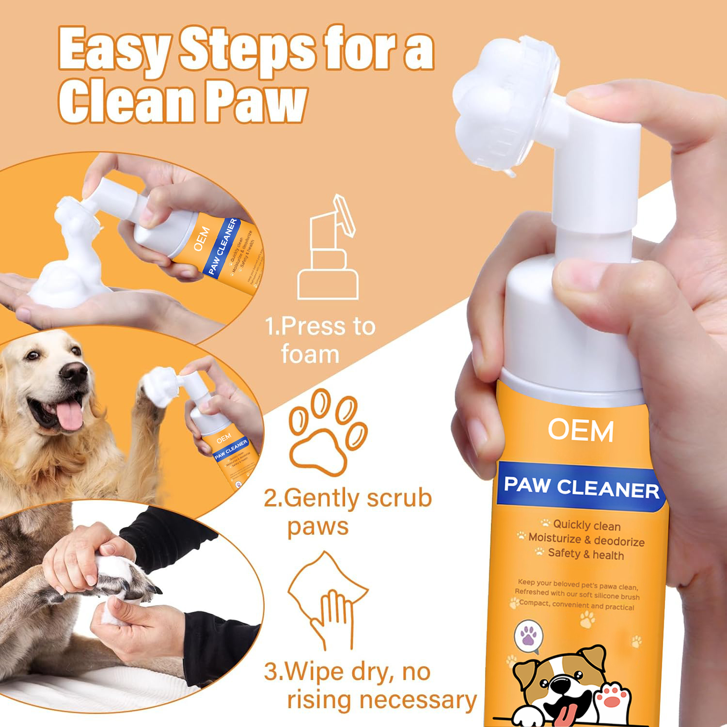 Pet Paw Cleaner No-Rinse Foaming