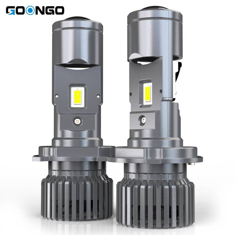 GOONGO 9003/H4 LED Headlight Bulbs Clear Cut-Off LED Lights With Mini Projector (Lens) Super Bright LED Bulbs 6500K Cool White Lamp with Fan