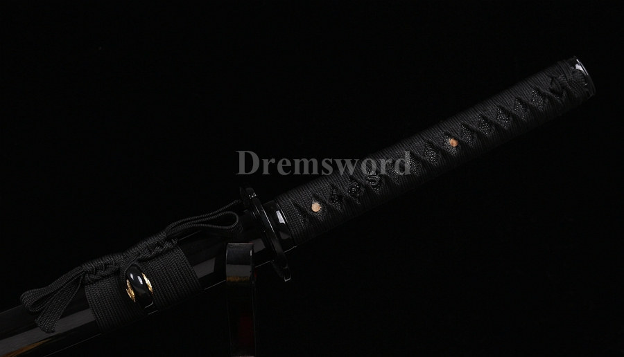 Black high carbon steel full tang japanese katana samurai sword sharp blade for real battle.