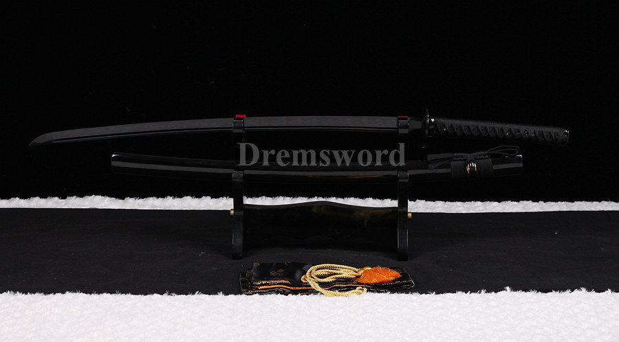 Black high carbon steel full tang japanese katana samurai sword sharp blade for real battle.
