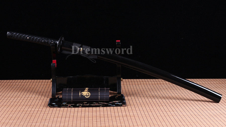 hand forged japanese samurai Katana sword black high carbon steel sharp blade.
