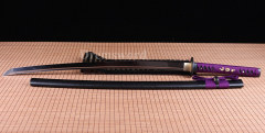 handmade 1060 high carbon steel blade real japanese samurai Katana sword sharp Shinogi-Zukuri Black with purple.
