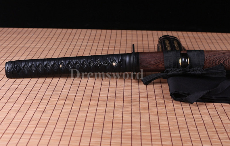 hand forged black 1060 sharp blade real japanese samurai Katana sword no bohi.