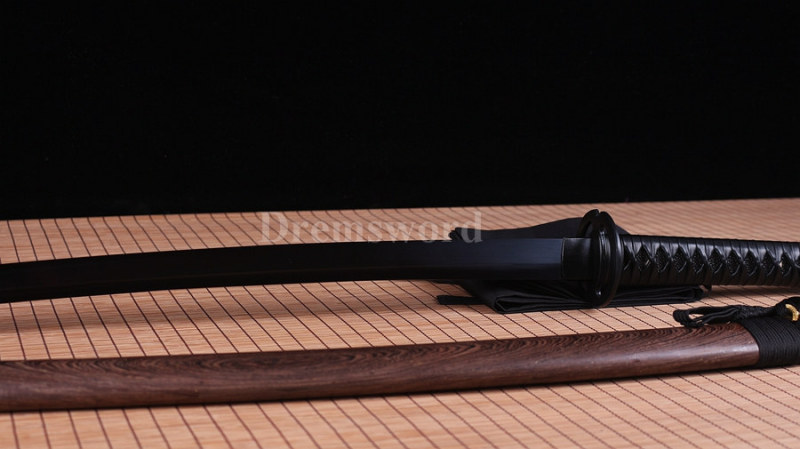 hand forged black 1060 sharp blade real japanese samurai Katana sword no bohi.