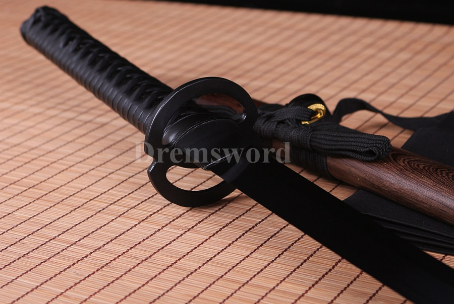 hand forged black 1060 sharp blade real japanese samurai Katana sword no bohi.