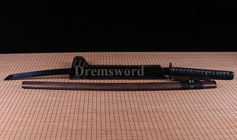 hand forged black 1060 sharp blade real japanese samurai Katana sword no bohi.
