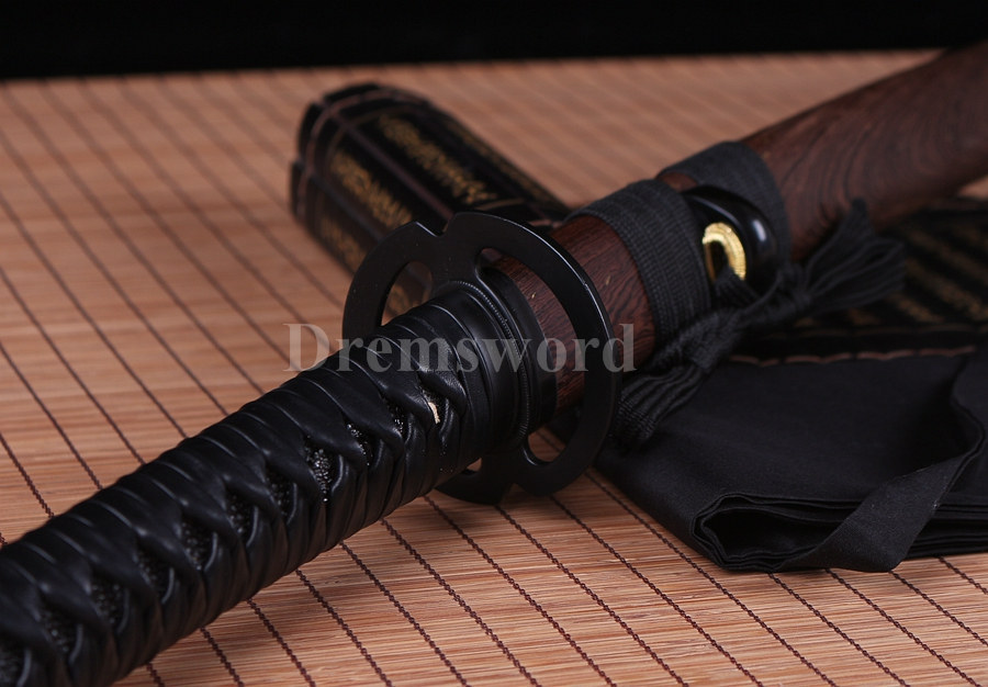 hand forged black 1060 sharp blade real japanese samurai Katana sword no bohi.