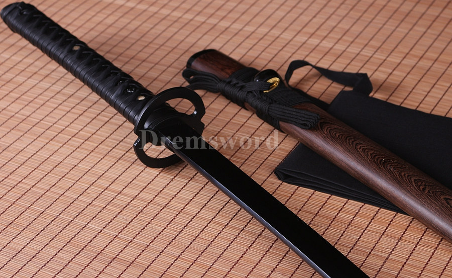 hand forged black 1060 sharp blade real japanese samurai Katana sword no bohi.