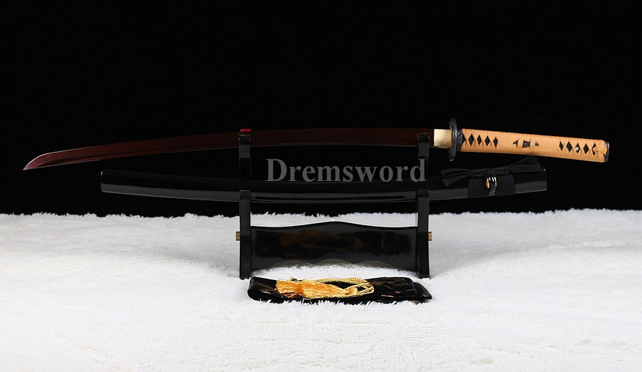 HAND FORGED RED DAMASCUS FOLDED STEEL JAPANESE SAMURAI KATANA REAL SWORD SHARP.