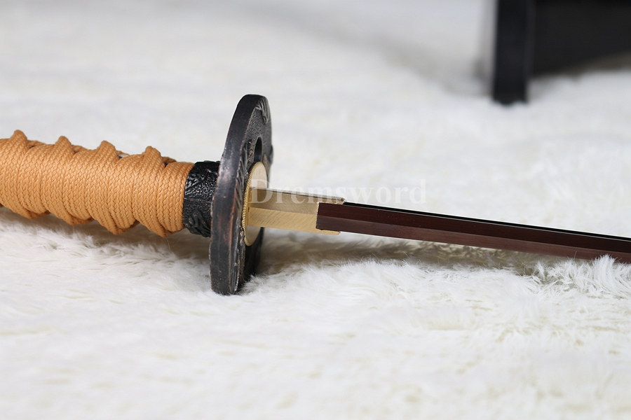 HAND FORGED RED DAMASCUS FOLDED STEEL JAPANESE SAMURAI KATANA REAL SWORD SHARP.