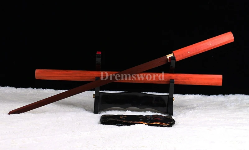 Hand forge&folded Red damascus Steel KIRIHA-ZUKURI Japanese Katana Ninja sword