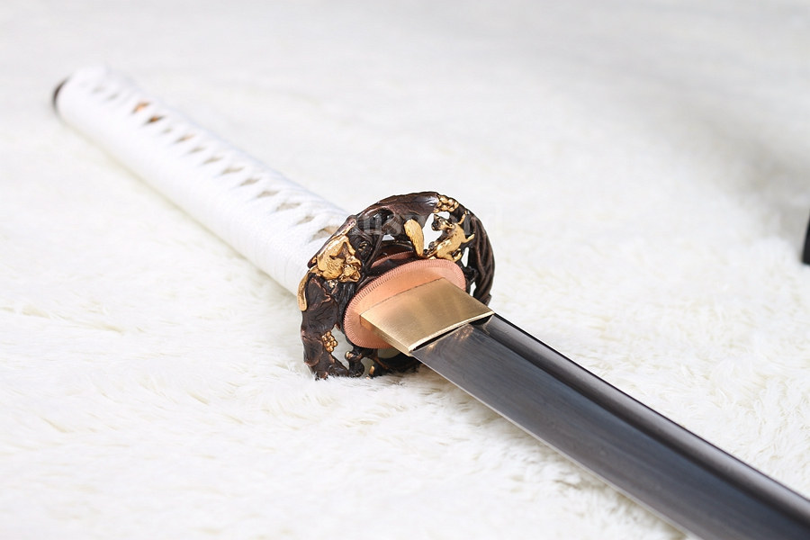 hand forge damascus folded steel japanese samurai real sword katana copper tsuba