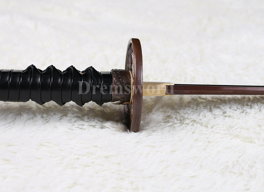 Hand forged japanese Katana samurai sword Red&Black damascus folded steel blade Dragon copper Tsuba.