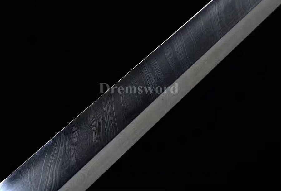 Hand forged laminated refined Top rare Damascus steel chinese 环首刀 sword hand engraved fittings battle ready.