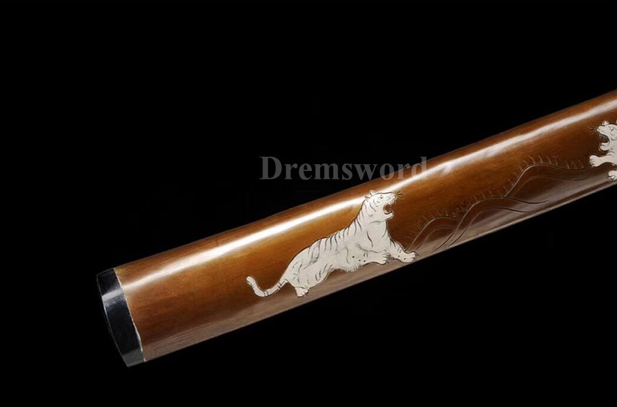 hand forged laminated refined damascus folded steel japanese samurai sword katana full tang sharp blade.