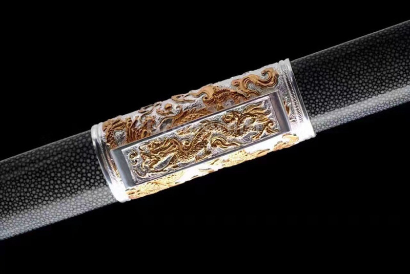 Hand forged laminated refined Top rare Damascus steel chinese 环首刀 sword hand engraved fittings battle ready.