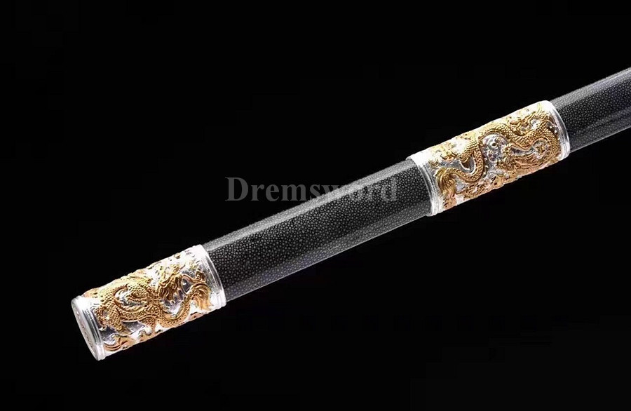 Hand forged laminated refined Top rare Damascus steel chinese 环首刀 sword hand engraved fittings battle ready.