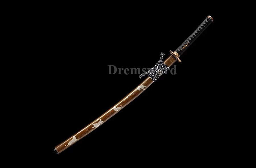 hand forged laminated refined damascus folded steel japanese samurai sword katana full tang sharp blade.