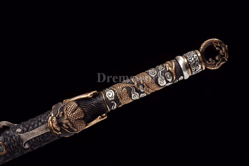 Hand forged laminated Refined Folded Feather grain pattern steel Chinese jian剑 razor sharp