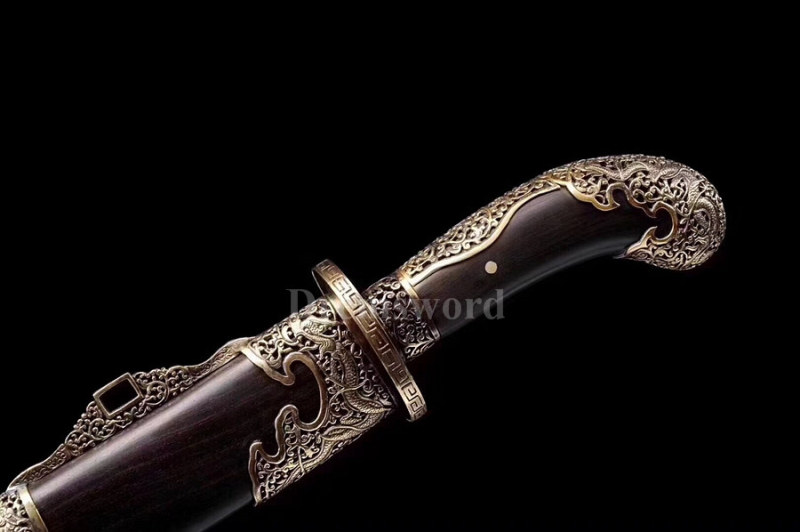 Hand forged folded steel Chinese Mongolian sword Brass fittings sharp blade.