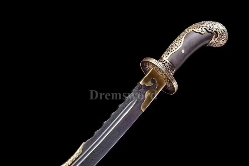 Hand forged folded steel Chinese Mongolian sword Brass fittings sharp blade.