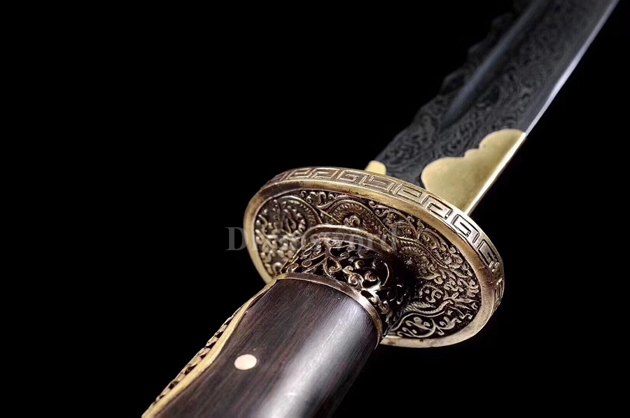 Hand forged folded steel Chinese Mongolian sword Brass