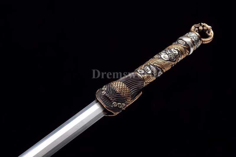 Hand forged laminated Refined Folded Feather grain pattern steel Chinese jian剑 razor sharp