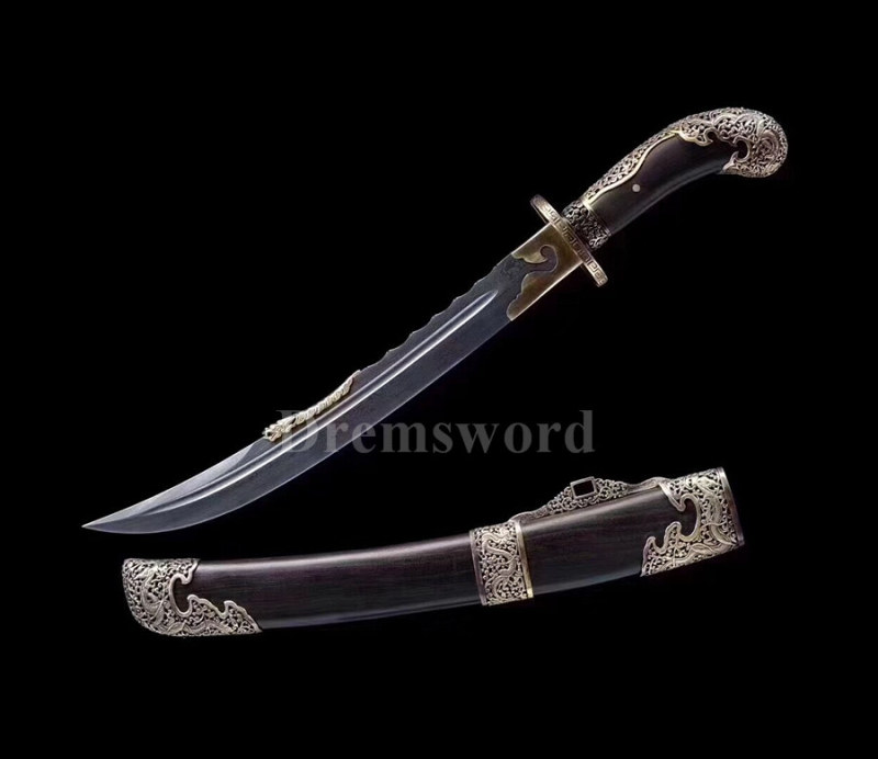 Hand forged folded steel Chinese Mongolian sword Brass fittings sharp blade.