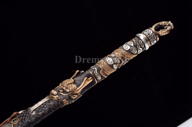 Hand forged laminated Refined Folded Feather grain pattern steel Chinese jian剑 razor sharp