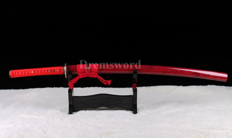 hand forge red&black damascus folded steel full tang blade japanese Katana samurai hand-abrasived hamon