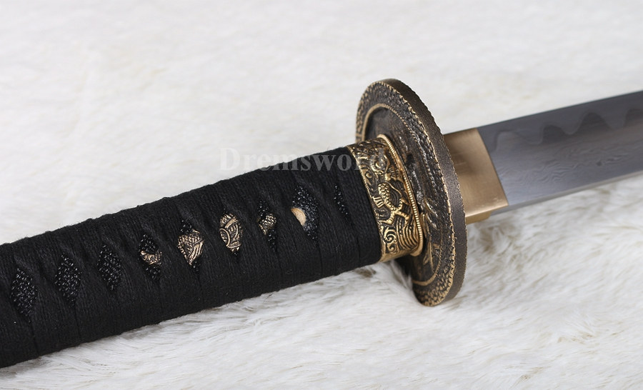 Damascus folded steel japanese samurai sword katana abrasive hamon full tang razor sharp.
