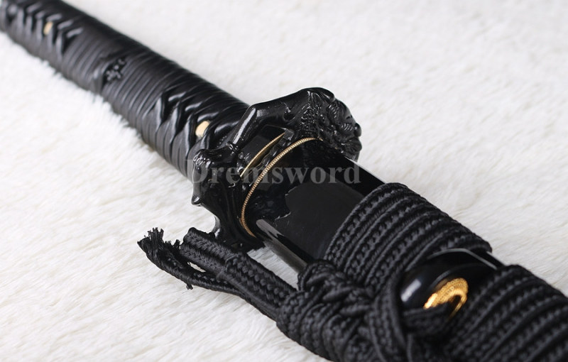 Handmade black damascus folded steel japanese samurai katana sword full tang sharp.