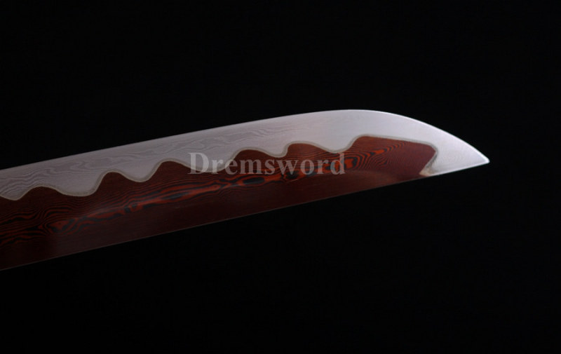 hand forge red&black damascus folded steel full tang blade japanese Katana samurai hand-abrasived hamon
