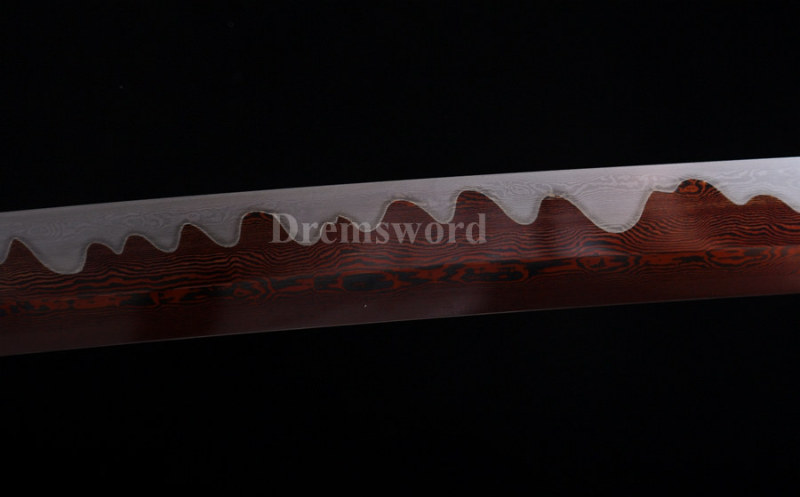 hand forge red&black damascus folded steel full tang blade japanese Katana samurai hand-abrasived hamon