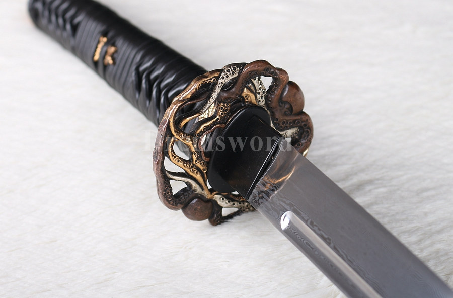 Full tang hand forged damascus folded steel japanese samurai sword katana handmade bohi.