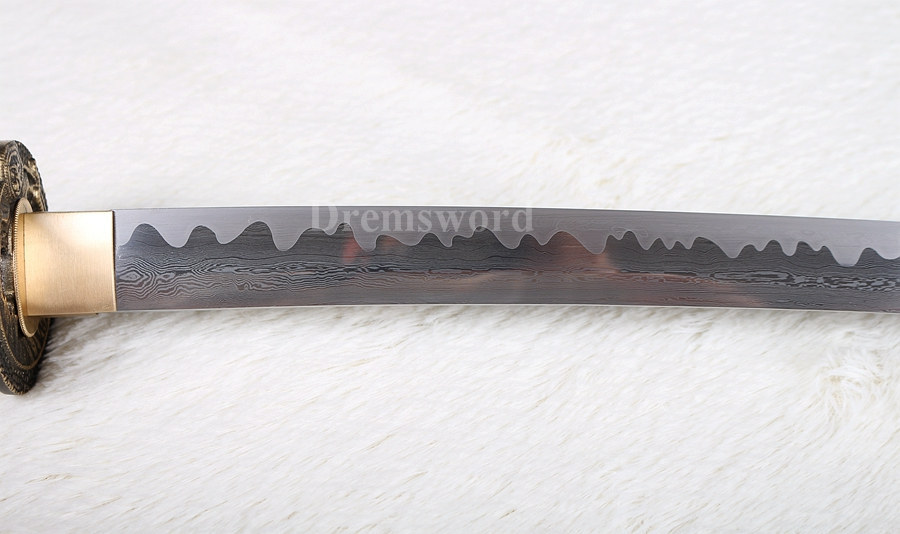 Damascus folded steel japanese samurai sword katana abrasive hamon full tang razor sharp.