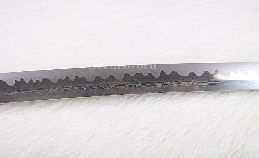 Damascus folded steel japanese samurai sword katana abrasive hamon full tang razor sharp.
